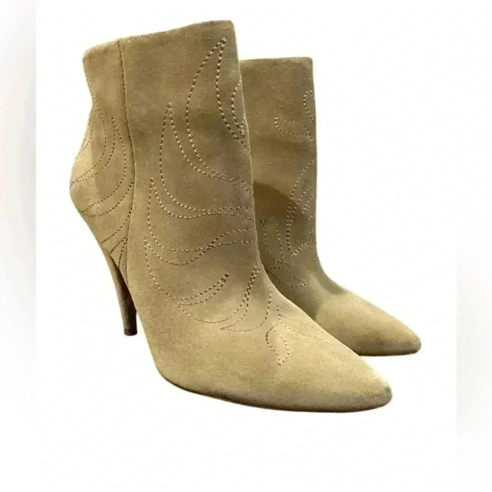 ALDO stiletto Suede Zip Up Bootie Leather Tan Brown Size 7.5